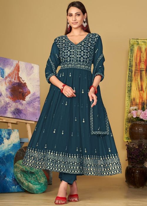 Blue Embroidered Salwar Suit Set