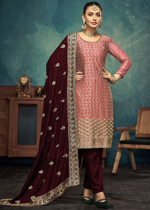 Peach Embroidered Salwar Suit Set