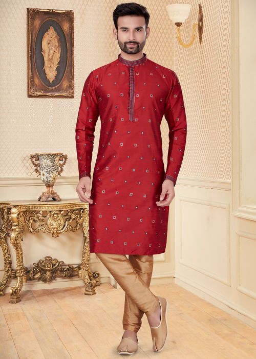 Readymade Plain Churidar With Maroon Silk Kurta