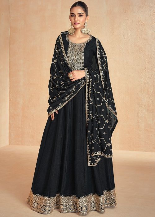Readymade Black Zari Embroidered Anarkali Suit
