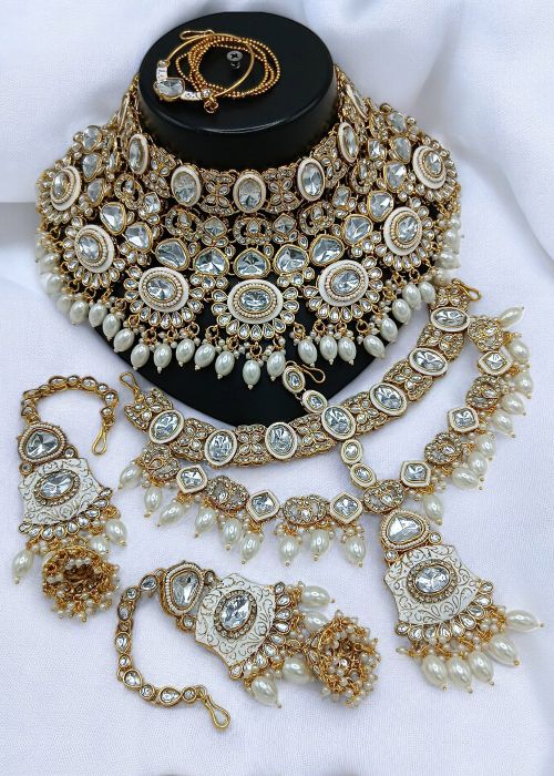 White Kundan Studded Bridal Necklace Set