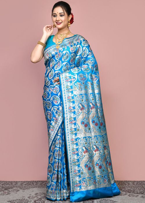 Blue Zari Woven Saree & Blouse