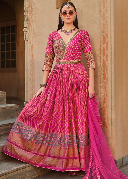 Pink Printed Anarkali Salwar Suit Set