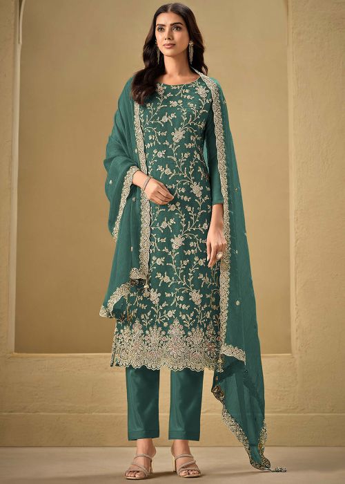 Green Sequin Work Salwar Suit Set