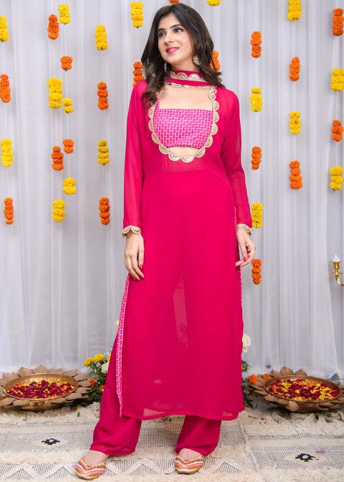 Readymade Pink Embroidered Contemporary Pant Suit