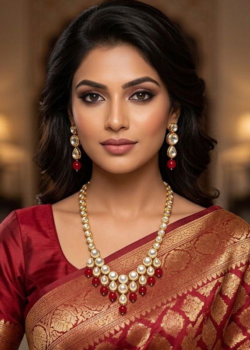 Red Necklace Set With Beaded Drops