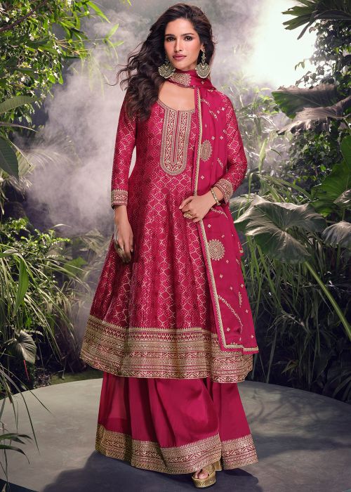 Pink Embroidered Palazzo Salwar Suit Set