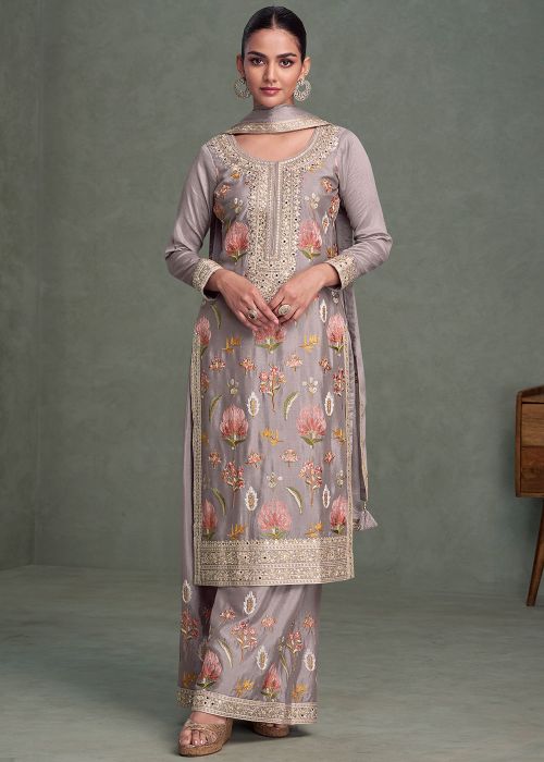 Readymade Mauve Purple Embroidered Palazzo Suit