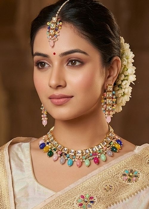 Multicolor Stone Studded Necklace Set