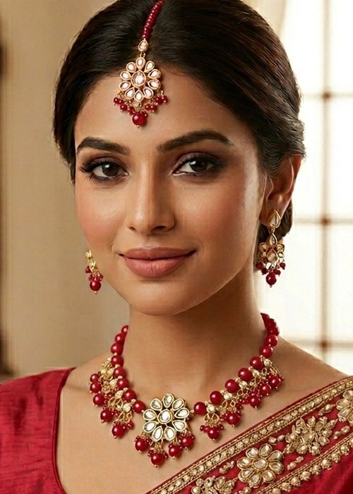 Red Kundan Studded Necklace Set