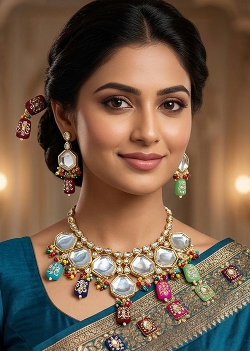 Multicolor Kundan Beaded Necklace Set