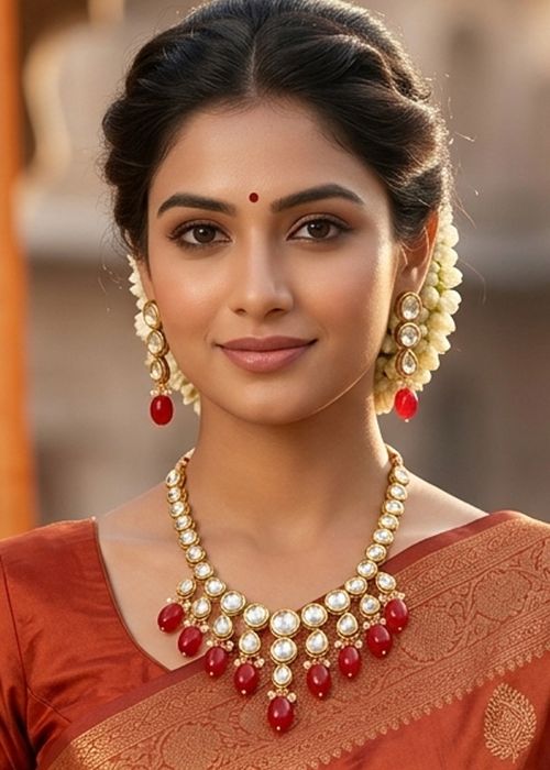 Red Kundan Beads Necklace Set