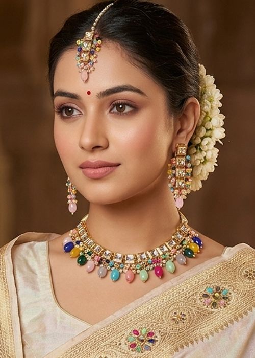 Multicolor Kundan Beads Jewellery Set