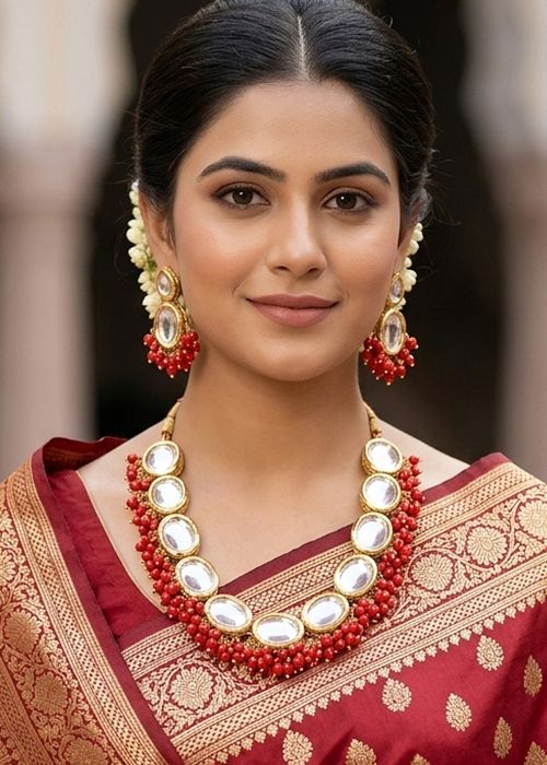 Red Kundan Studded Necklace Set