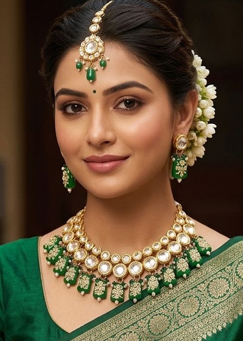 Green Kundan Stone Necklace Set