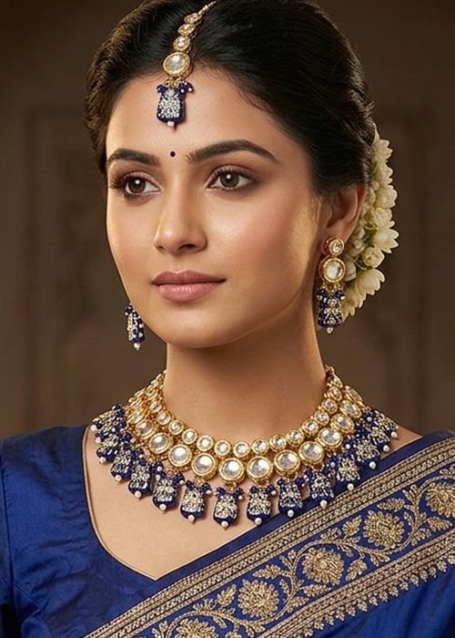 Royal Blue Kundan Necklace Set