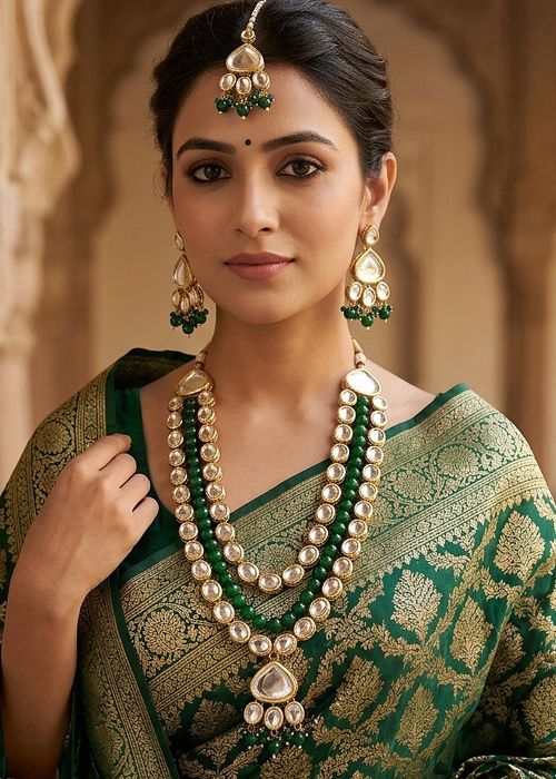 Green Layered Kundan Necklace Set