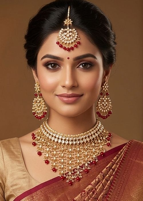 Maroon Kundan Bridal Necklace Set
