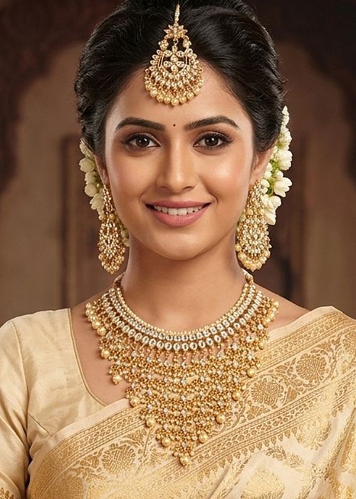 Golden Tone Stone Necklace Set