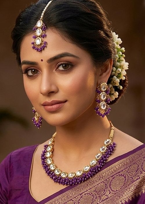 Purple Kundan Necklace Set
