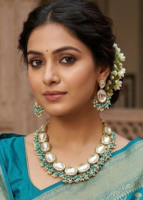 Turquoise Kundan Work Necklace Set