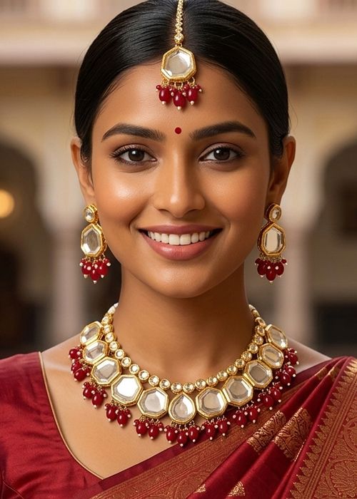 Maroon Kundan Work Necklace Set