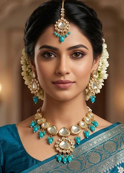 Blue Kundan Work Necklace Set