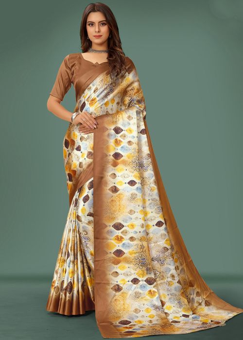 Multicolor Digital Printed Satin Silk Saree