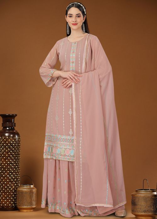 Light Pink Embroidered Sharara Suit