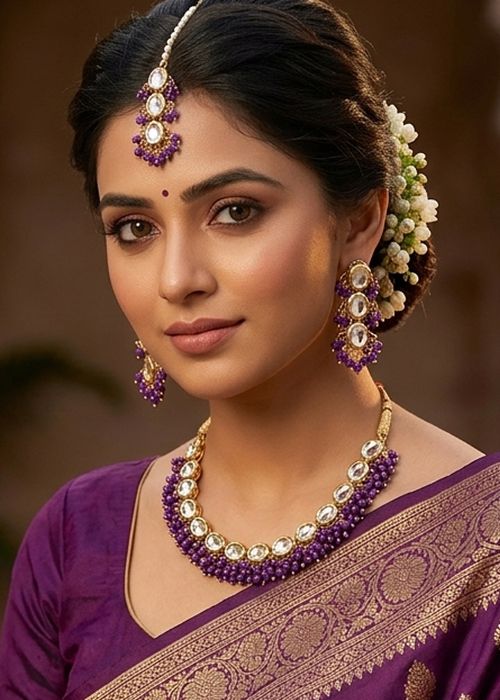 Royal Purple Kundan Necklace Set