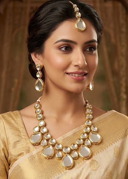Golden Kundan Statement Necklace Set