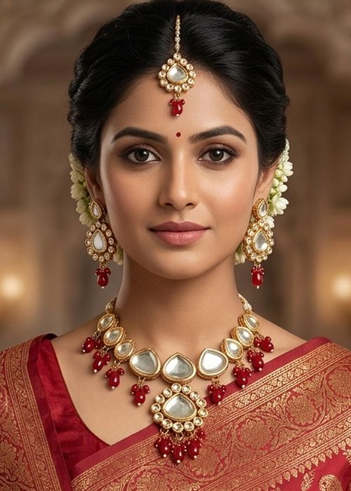 Crimson Red Kundan Bridal Necklace Set