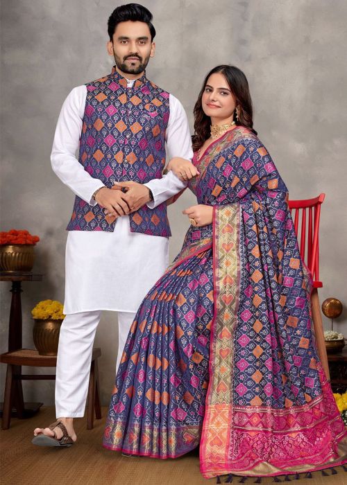 Purple Zari Woven Readymade Couple Set