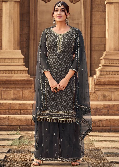 Grey Embroidered Salwar Suit Set