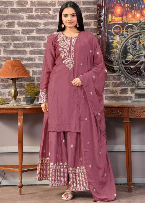 Readymade Mauve Pink Embroidered Sharara Suit