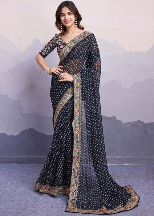 Black Embroidered Georgette Saree