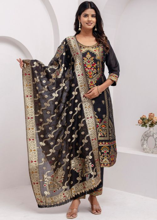 Readymade Black Zari Woven Pant Suit Set