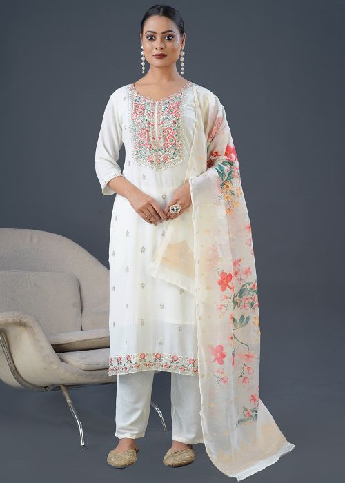 White Embroidered Salwar Suit Set