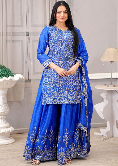 Blue Embroidered Salwar Suit Set