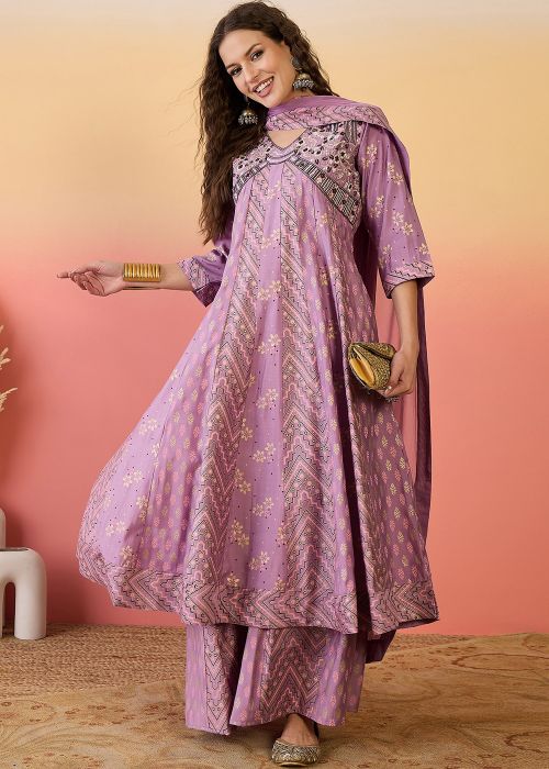 Pink Printed Readymade Palazzo Suit Set