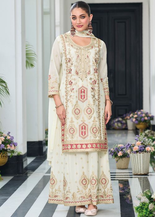Readymade White Embroidered Palazzo Suit