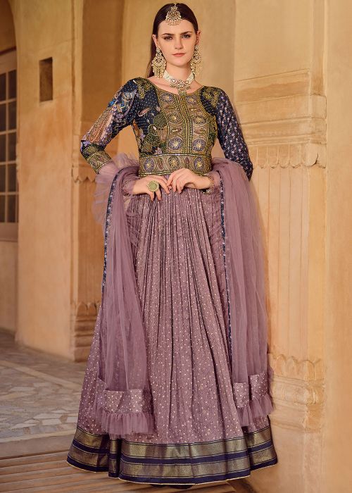 Mauve Purple Readymade Printed Anarkali Suit
