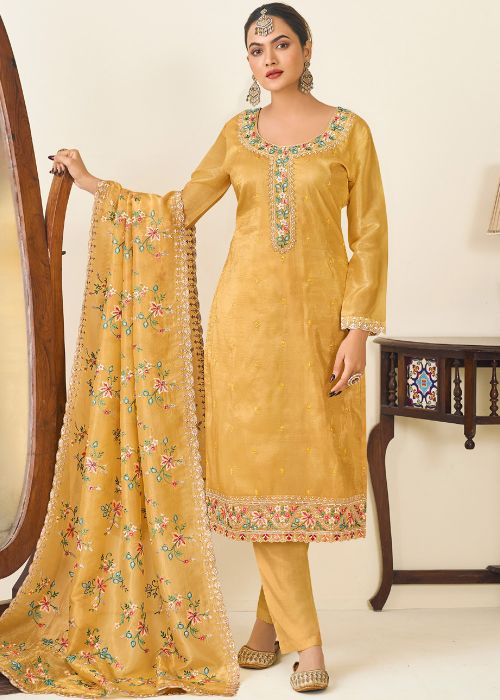 Yellow Embroidered Salar Suit Set