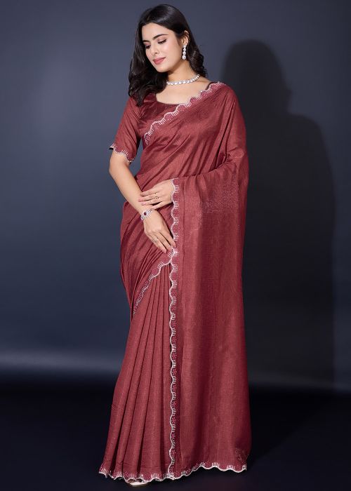 Maroon Shimmer Saree In Stone Embellishment