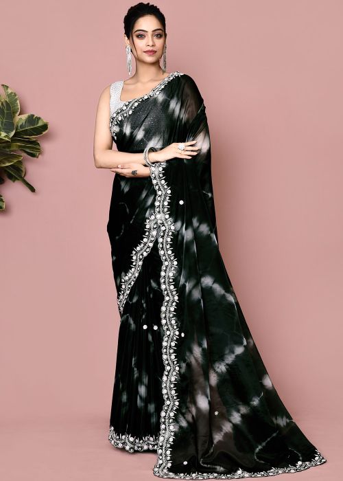 Black Handwork Saree In Tissue