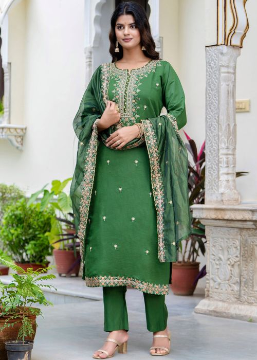 Readymade Green Embroidered Pant Suit Set