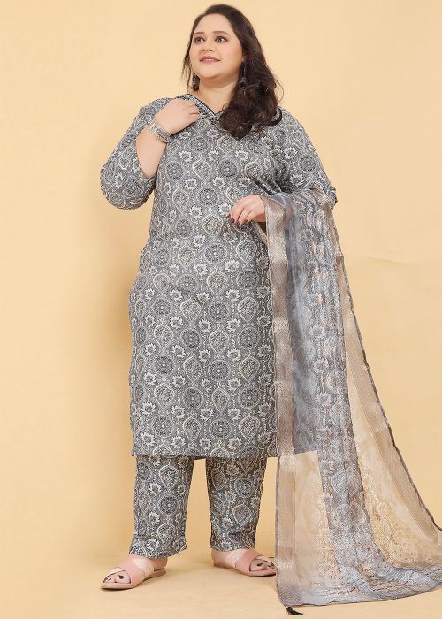 Grey Embroidered Salwar Suit Set
