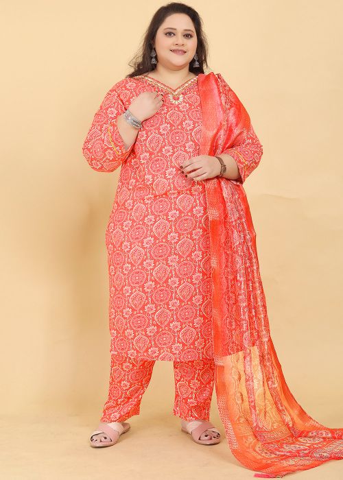Peach Embroidered Pant Suit Set