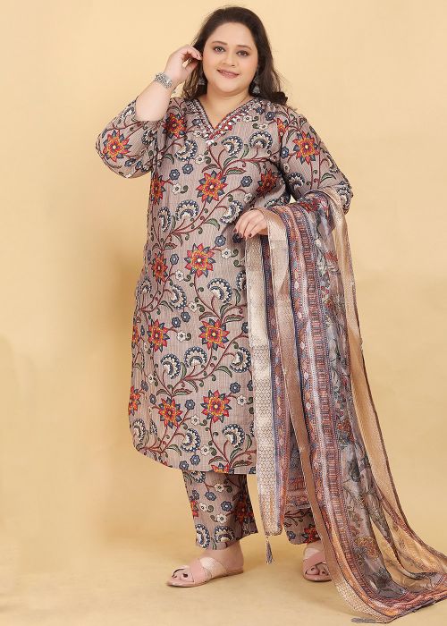 Grey Embroidered Salwar Suit Set