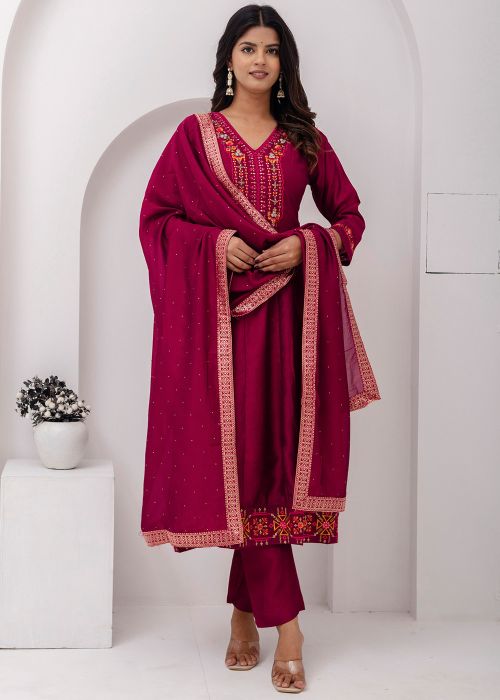 Pink Embroidered Anarkali Salwar Suit Set